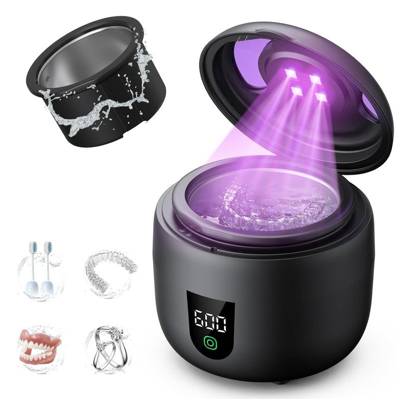 Eonini Waterproof Ultrasonic Retainer Cleaner Machine with 180ml Removable Water Tank – 45kHz Ultrasonic Cleaner for Mouth Guards, Jewelry, and Retainer Cleaner– Digital Timer, Smart Pause (black) - Image 1